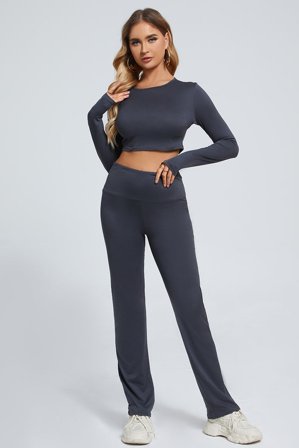 Round Neck Top Slim Pants Set