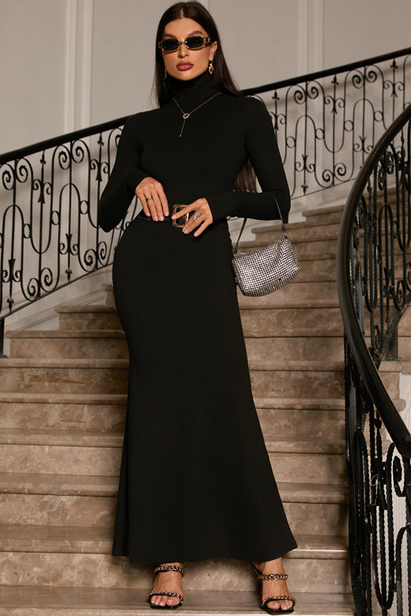 Half High Neck Long Sleeve Slim Fit Dress