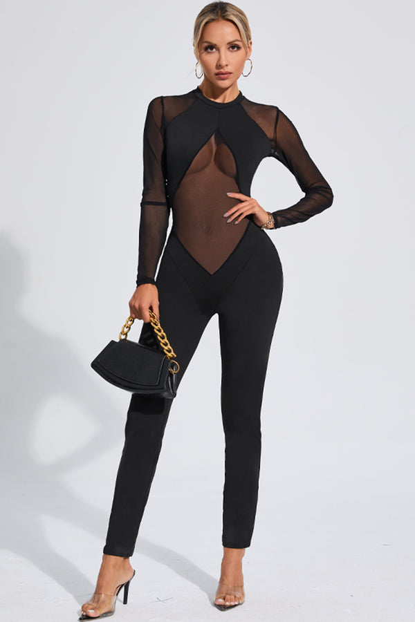 Mesh Splicing Slim Fit Jumpsuit