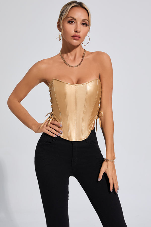 Metallic Corset Top Sexy Strappy Bustier