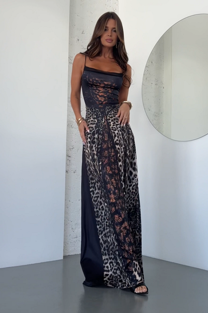 Leopard Print High Waist Slimming Halter Dress