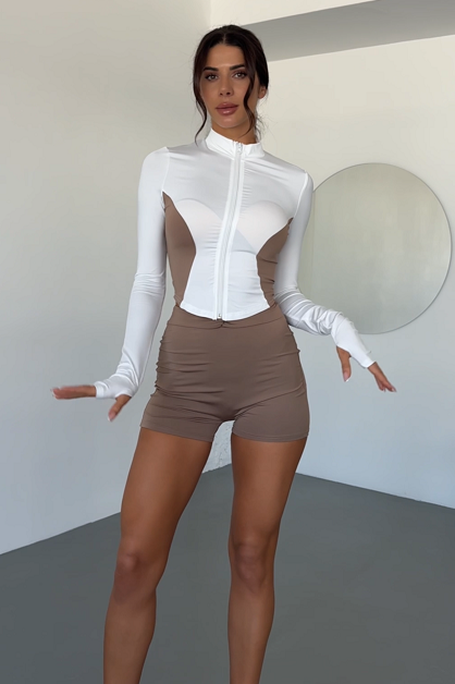 Colour Blocking Finger Zip Twist Shorts Set