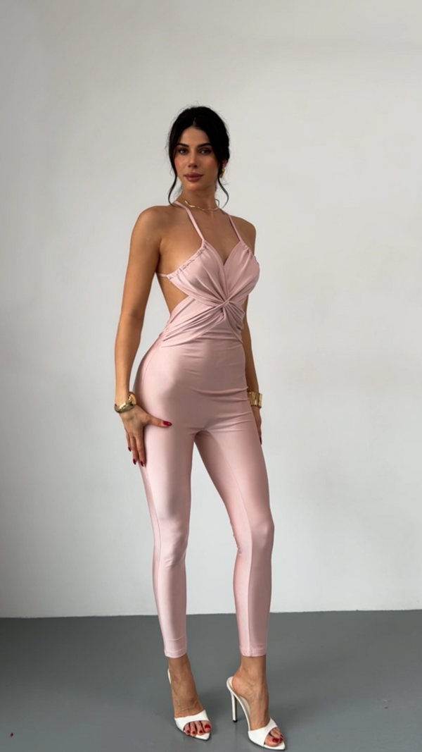 Crossover Bustier Backless Halter Leggings Jumpsuit