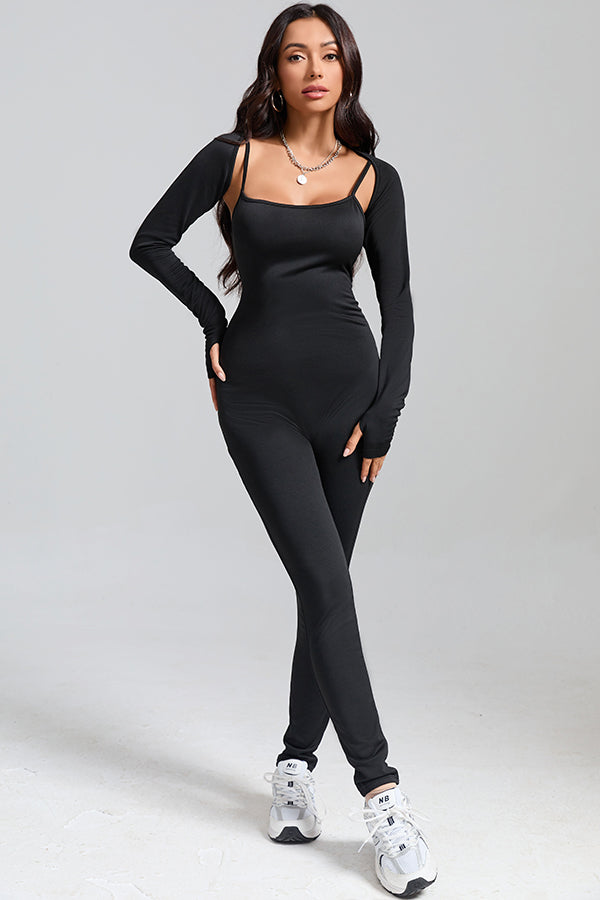 Long Sleeve Overlay Sling Basic Jumpsuit