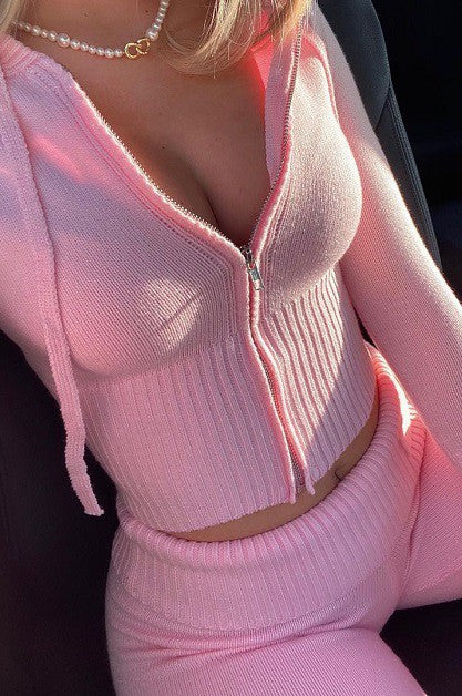 Sexy knit hooded two-piece set