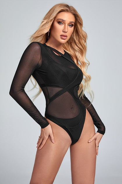 Mesh see through long sleeve Bodysuit