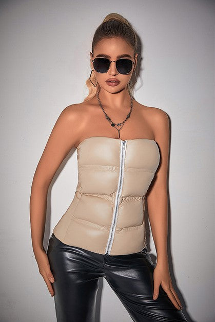 Wrapped Chest Tight PU Top