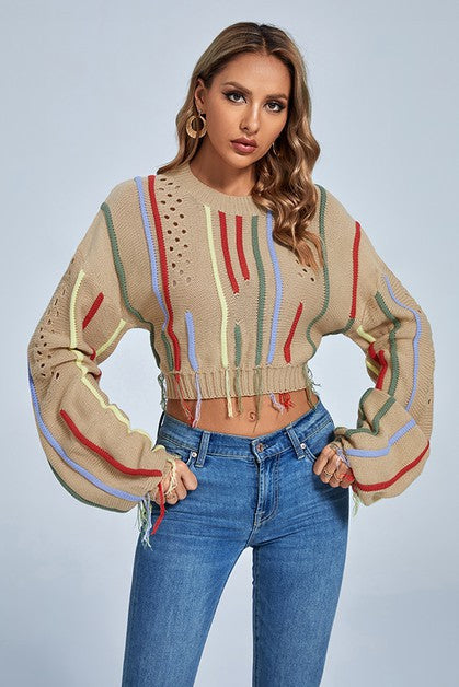 Multicolor Tassels Knitted Sweater